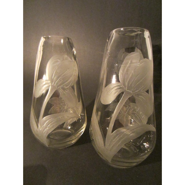 Pair of Early 19th Century Etched Tulips Cameo Glass Vases Signed Legras France For Sale - Image 12 of 17