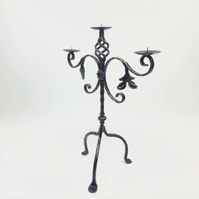 Metal Hand Forged Iron Candelabra 23.5″ (60cm) Antique Copper Finish Extra Wide & Grand Statement Centerpiece For Sale - Image 7 of 7