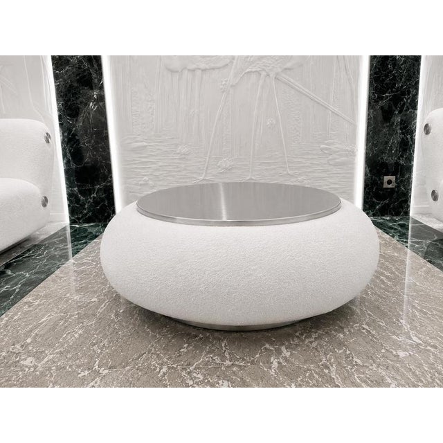 Contemporary Tend Low Table in Boucle Fabric with Wood and Steel by Christophe Perichon For Sale - Image 3 of 7