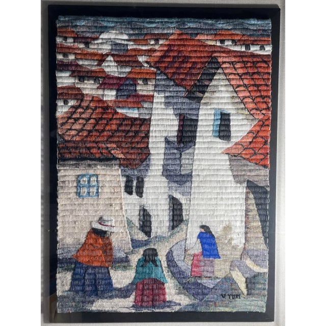 Shabby Chic 1990s Large Peruvian Handwoven Wool Tapestry in Acrylic Frame For Sale - Image 3 of 9