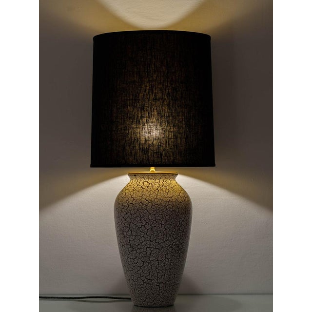 Metal Vintage Jasba Cortina Black and White Crackle Ceramic Table Lamp, New Black Linen Lampshade For Sale - Image 7 of 17