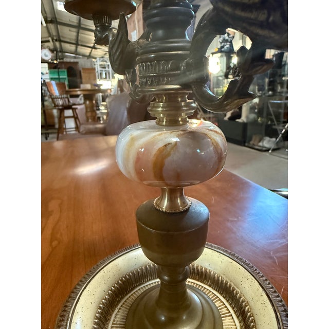French Antique French Empire Brass & Marble Candle Candelabra 16in For Sale - Image 3 of 6