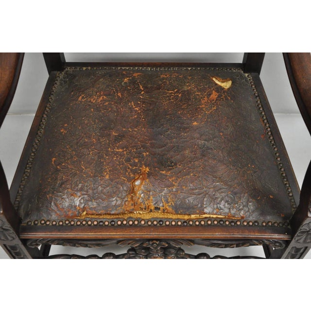 Late 19th Century Late 19th Century Antique Italian Renaissance Carved Walnut Throne Armchair With Winged Cherubs For Sale - Image 5 of 12