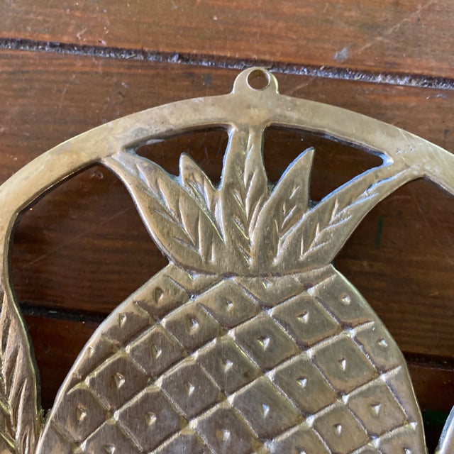 Southern Pineapple Brass Trivet Coasters - a Pair For Sale - Image 4 of 9