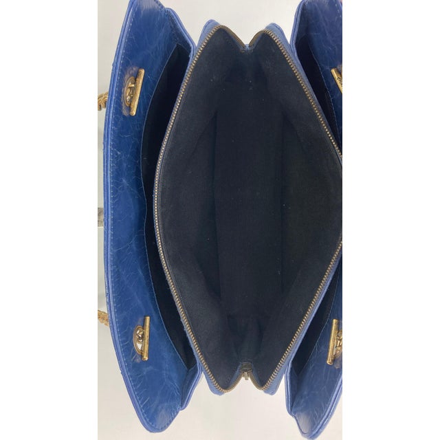 Contemporary Chanel Blue Glazed Calfskin Quilted Tote Bag For Sale - Image 3 of 12