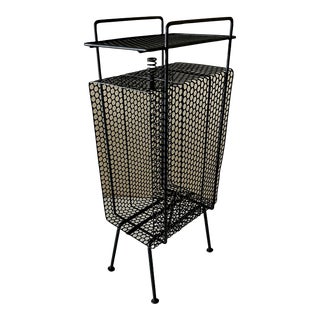 Mid-Century Modern Perforated Mesh Metal Atomic Magazine Holder Side Table Telephone Stand For Sale