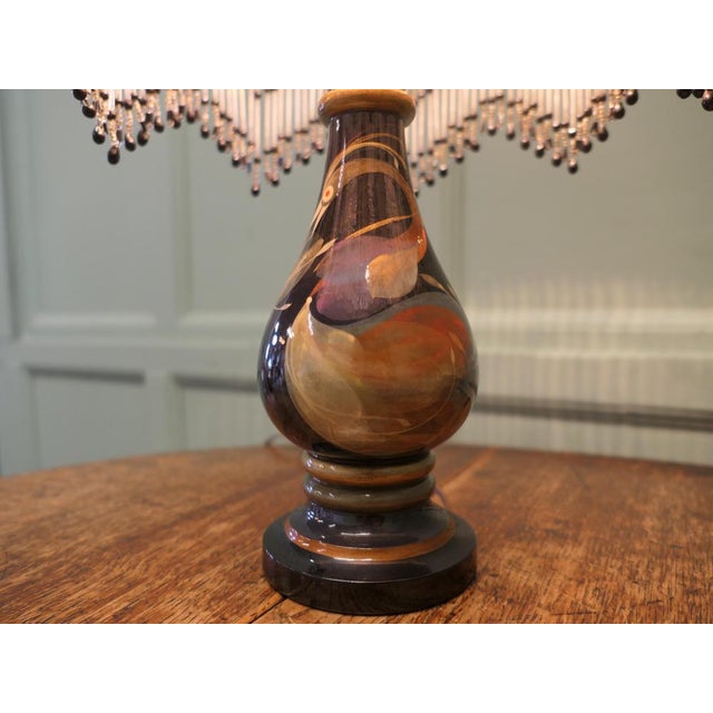 1960s French Ceramic Table Lamp with Beaded Shade, 1960 For Sale - Image 5 of 9