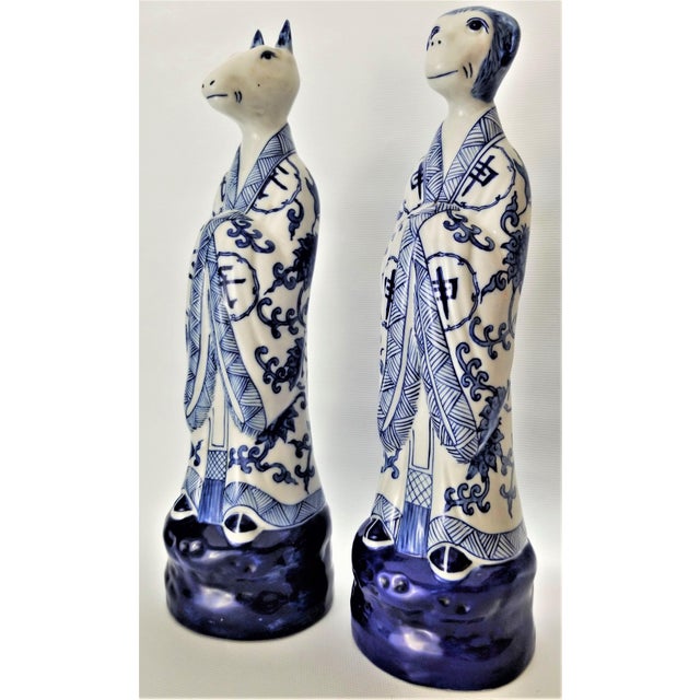 Chinese Zodiac Porcelain Figurines Statues a Pair Chinoiserie Mid