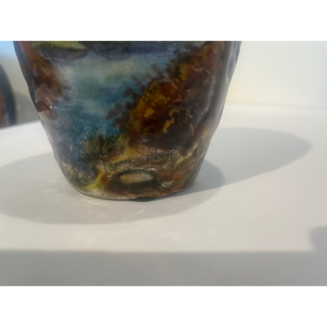 Antique Late 19th Century French Countryside Chateau Painted Enamel on Copper Scenic Vase Signed and Marked France Circa 1900 For Sale - Image 13 of 13