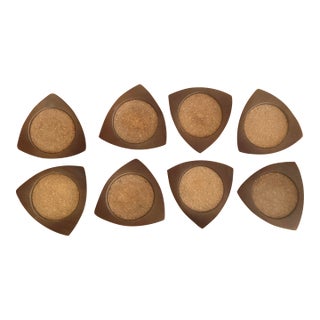 Mid 20th Century Mid-Century Modern Sculptural Metal & Cork Coaster Set – Teardrop Form — Set of 8 For Sale
