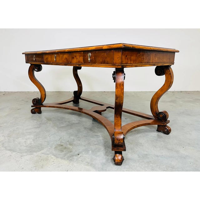 William & Mary 17th Century Style Scroll Leg Leather Top Library Table or Desk For Sale - Image 9 of 10