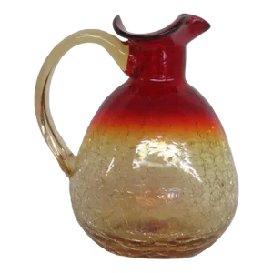 Mid Century Crackle Glass Amberina Small Pitcher Vase