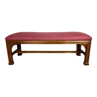 Vintage Henredon Upholstered Wood Long Bench Cushioned Seating For Sale