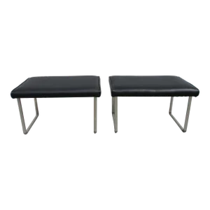 Black Vinyl Industrial Mid-Century Modern Low Stools