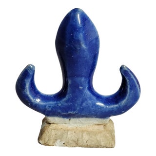 Antique Chinese Scholar's Brush Rest in Blue Glaze For Sale