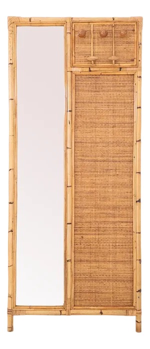 Bamboo & Rush Wall Hanger with Mirror, Italy, 1970s