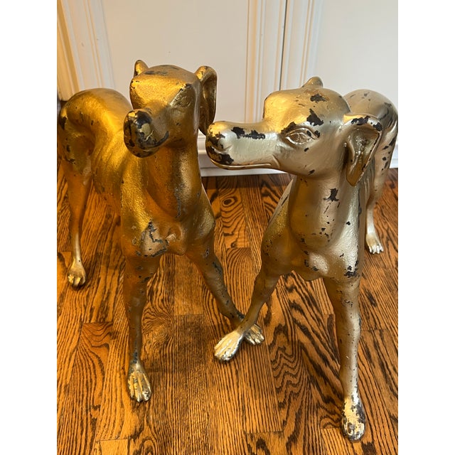Mid-Century Modern Vintage Pair Hollywood Regency MCM Whippet Greyhound Statues 21” T X 24”w Ea For Sale - Image 3 of 11
