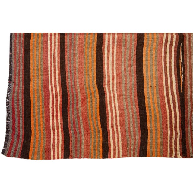 1960s Vintage Kilim Handmade Multicolor Stripe Wool Rug For Sale - Image 4 of 7
