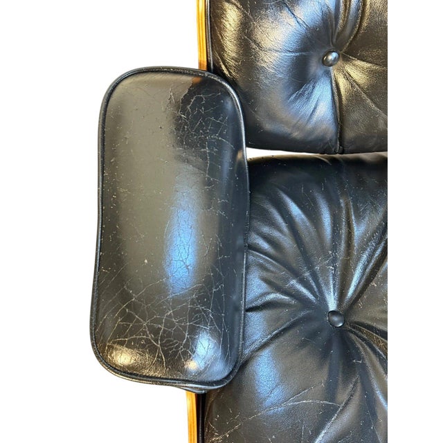Authentic Herman Miller Eames Lounge Chair in Black Leather For Sale - Image 14 of 16