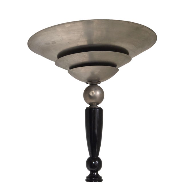 Early 20th Century A Tall French Art Deco Tiered Torchere /Floor Lamp in Ebonized Wood and Metal For Sale - Image 12 of 16