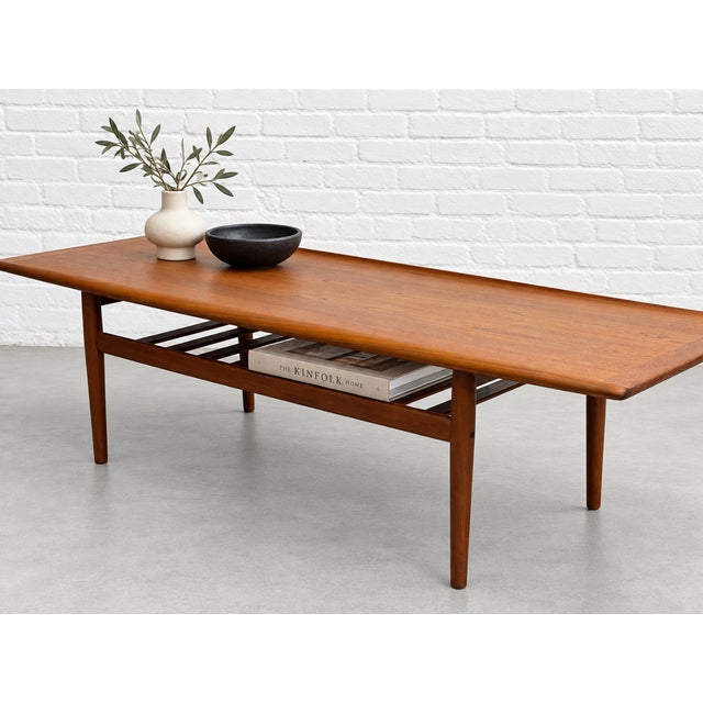 Mid-Century Modern Mid Century Modern Coffee Table by Grete Jalk, C. 1960’s | Upturned Edges & Slatted Magazine Rack For Sale - Image 3 of 13