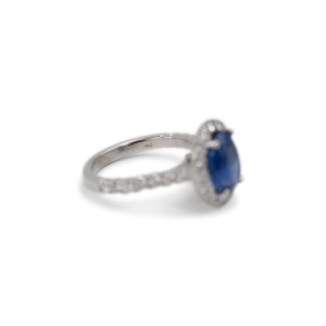 Metal 14k White Gold Agl Ceylon 3.54ct Oval Sapphire Halo Diamond Cocktail Ring, Size 6 For Sale - Image 7 of 9