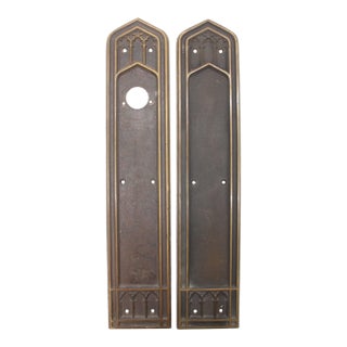 Pair of 18 In. Bronze Corbin Gothic Door Push Plates For Sale