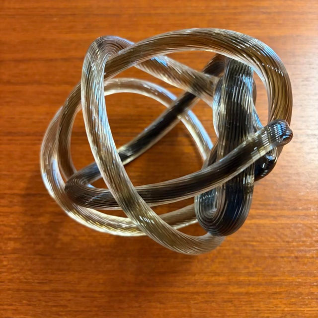 Vintage Ribbed Hand Blown Smoky Art Glass Knot Sculpture For Sale - Image 16 of 17