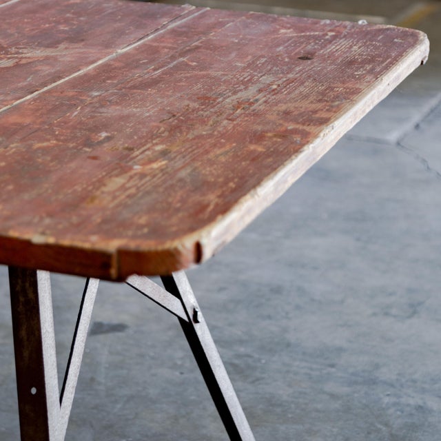 Mid 20th Century Mid 20th Century Metal Base + Painted Wood Top Industrial Table For Sale - Image 5 of 8