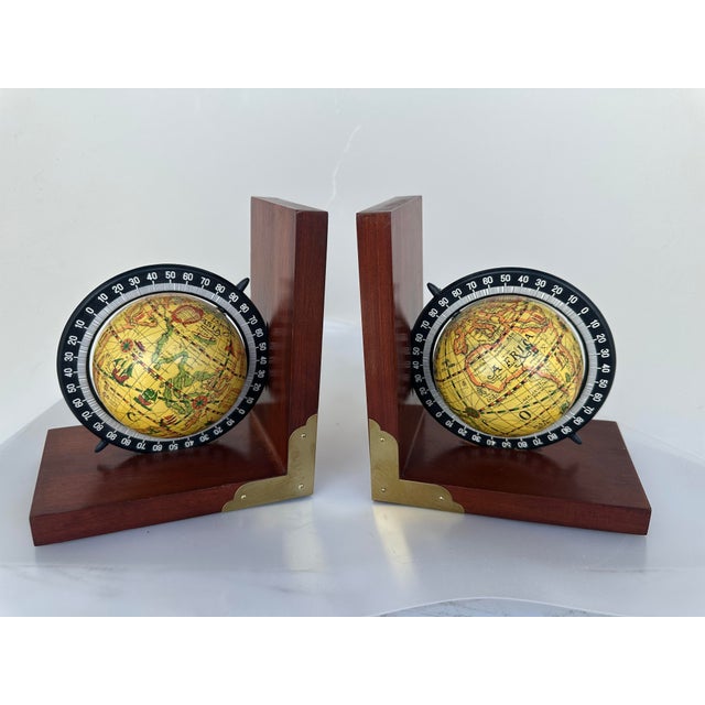 Wood Vintage Olde World Spinning Globe Bookends For Sale - Image 7 of 7