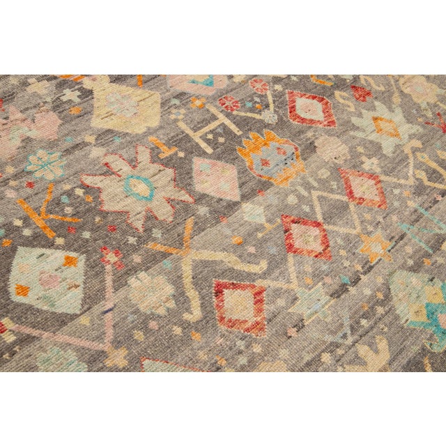 Gray Modern Boho Gray Moroccan Style Handmade Multicolor Pattern Wool Rug For Sale - Image 8 of 10