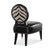The Marielle Chair covers a rich mahogany frame with striped fabric and a smooth black leather seat—artful contrast with a...