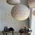 Large Japanese Style Oval Flattened Pink Rattan and Natural Linen Pendant Light, 1980s For Sale - Image 6 of 18