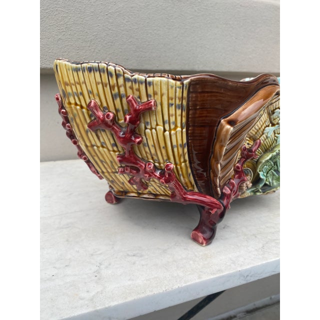 Ceramic 19th Century Large Majolica Shell & Coral Jardiniere Sarreguemines For Sale - Image 7 of 11