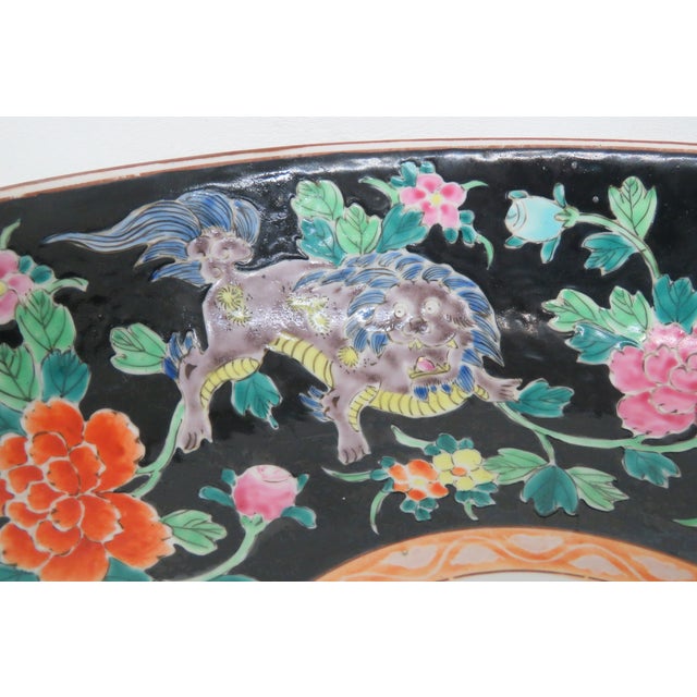 Asian Famille Noire Enamel Glazed Porcelain Centerpiece Bowl Floral Motif 4995b For Sale - Image 17 of 18