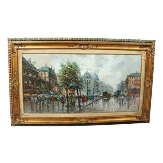 Giulio De Simone, Paris Boulevard, Oil Painting on Canvas, Framed For Sale