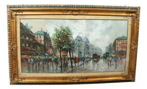 Giulio De Simone, Paris Boulevard, Oil Painting on Canvas, Framed