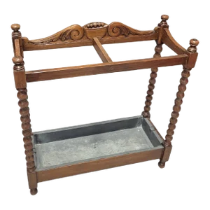 Rare Late 19th-Century English Oak Umbrella Stand With Removable Zinc Tray – Hand-Carved Victorian Décor