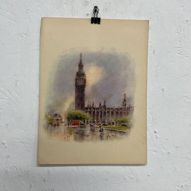 1960s Asterio Pascolini Vintage Art Lithograph London Big Ben Double Decker Bus For Sale - Image 10 of 10