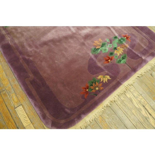 Textile 1920s Purple Aquatic Foliage Antique Chinese Art Deco Carpet 4' 10'' X 8' 6'' Wool Knotted Rug For Sale - Image 7 of 9