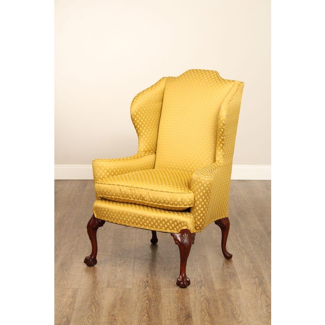Chippendale Style Custom Quality Mahogany Wingback Chair For Sale - Image 10 of 12