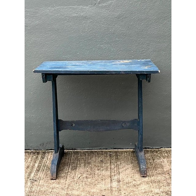 Vintage Distressed Blue Wood Side Table For Sale - Image 4 of 12