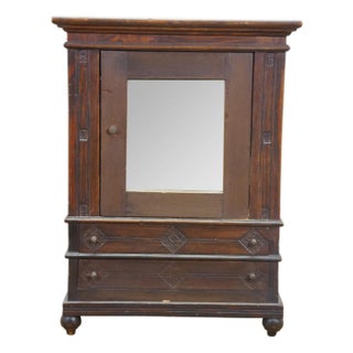 Antique Oak Salesman Sample Mirrored Dollhouse Armoire Wardrobe Cabinet 16" For Sale