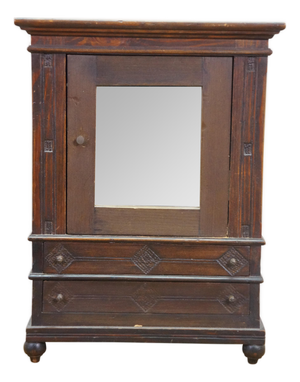 Antique Oak Salesman Sample Mirrored Dollhouse Armoire Wardrobe Cabinet 16"
