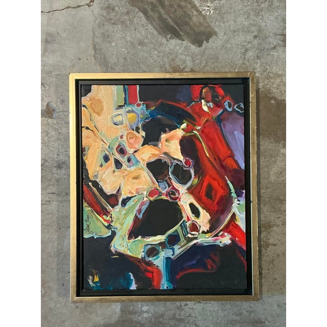 Late 20th Century Vintage Boho Original Abstract Oil on Canvas For Sale - Image 5 of 12