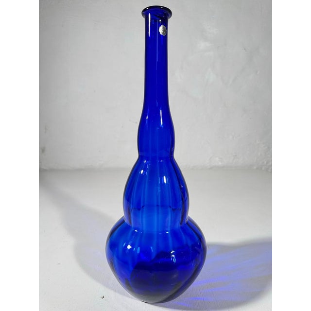 Glass Mid-Century Modern Decorative Cobalt Blue Glass Bottle, Empolio, 1950s For Sale - Image 7 of 11