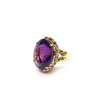 Bochic "Capri" Vintage Amethyst & Diamond Ring Set In 18K Gold & Silver For Sale