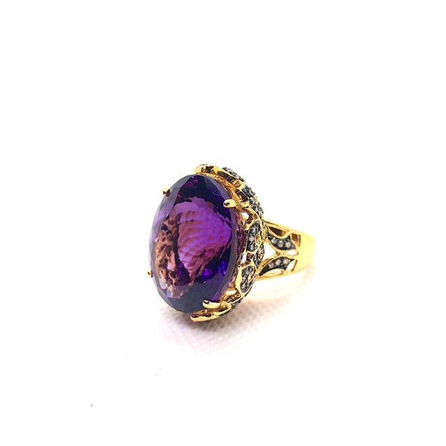 Baroque Bochic "Capri" Vintage Amethyst & Diamond Ring Set In 18K Gold & Silver For Sale - Image 3 of 18