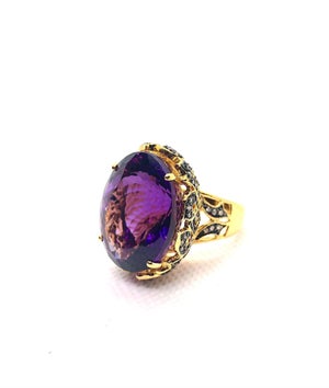 Bochic "Capri" Vintage Amethyst & Diamond Ring Set In 18K Gold & Silver