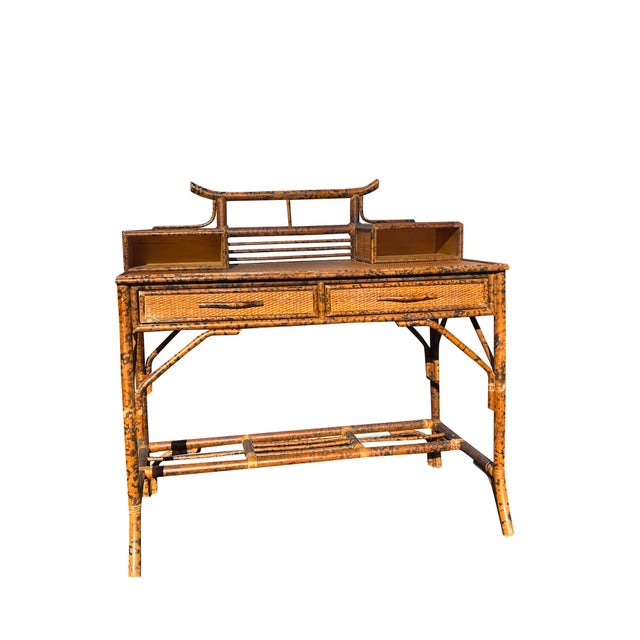 Vintage British Colonial Chinoiserie Style Pagoda Bamboo Desk in Bloomingdale’s Style For Sale - Image 11 of 13
